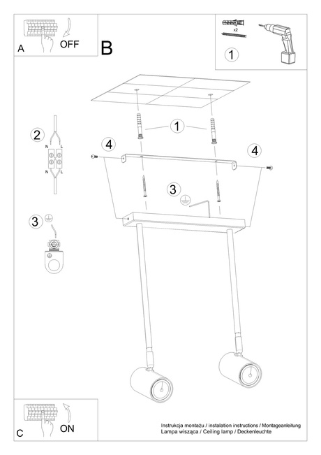 Plafonieră NORANO 2 negru + 2x bec LED GU-10 3000K Warm 7W 620lm