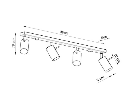 Plafonieră RING 4L negru + 4x bec LED GU-10 3000K Warm 7W 620lm
