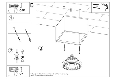 Plafonieră QUATRO 1 beton + 1x bec LED GU10 AR111 4000K COLD 12W 850lm