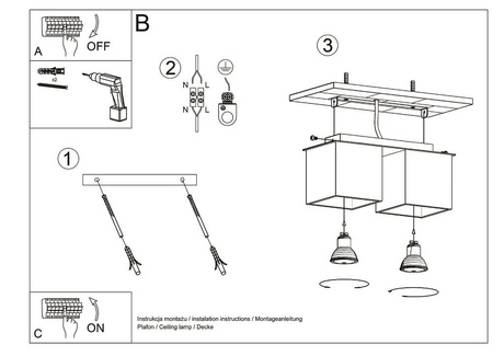 Plafonieră QUAD 2 negru + 2x bec LED GU-10 4000K rece 7W 630lm