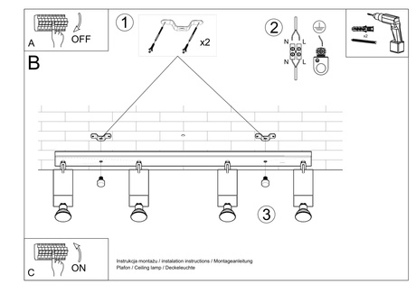 MERIDA lampă de tavan 4L alb + 4x LED bec GU-10 4000K rece 7W 630lm