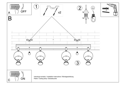 Plafonieră OCULARE 4L negru + 4x bec LED GU-10 4000K rece 7W 630lm