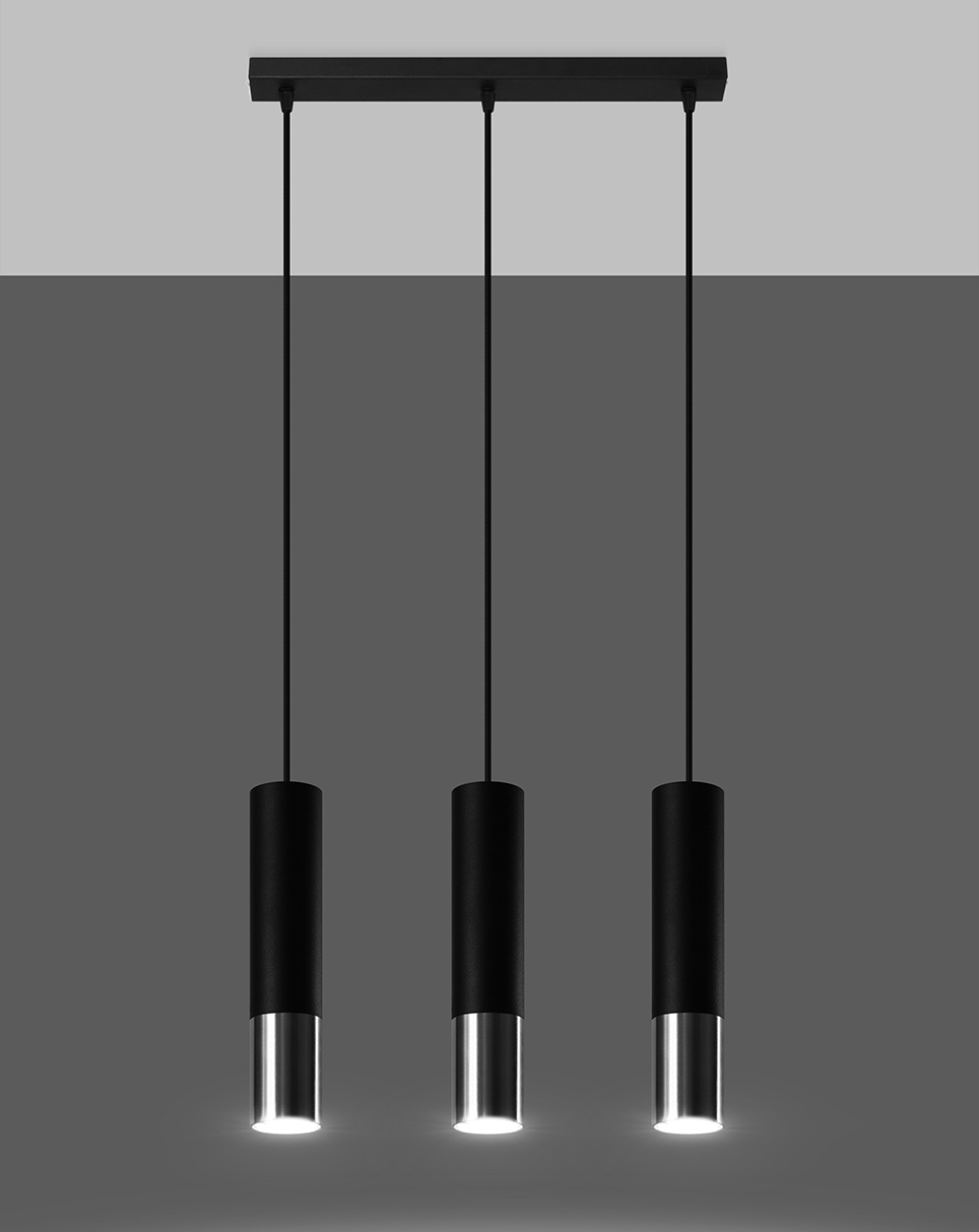 LOOPEZ 3L lampă suspendată negru / crom + 3x bec LED GU-10 4000K rece 7W 630lm