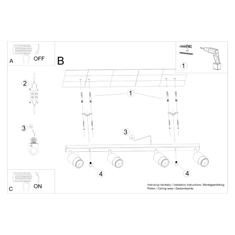 Plafonieră NERO 4 negru/cromo