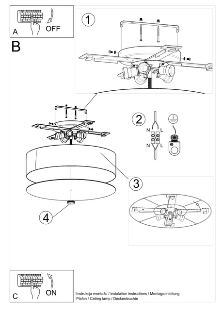 Plafonieră SKALA 50 negru + 5x bec LED E27 4000K Rece 7.5W 650lm