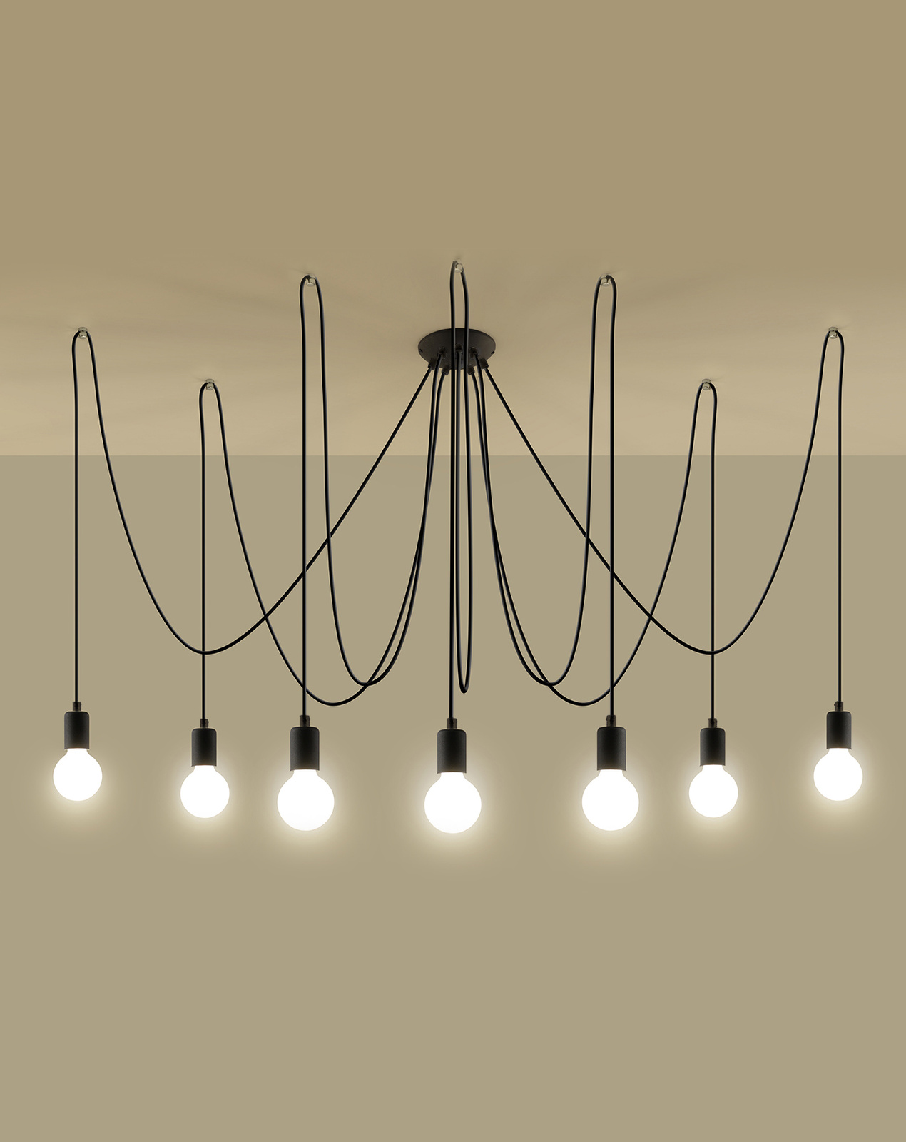 Lampă suspendată EDISON 7 negru + 7x bec LED E27 4000K rece 7,5W 650lm