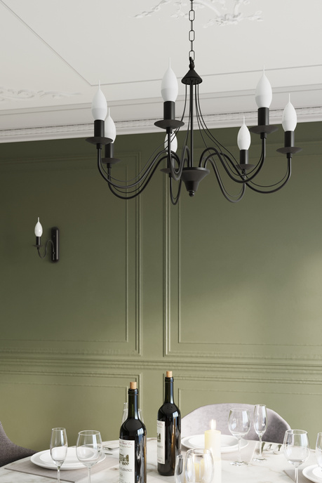 Candelabru MINERWA 7 negru + 7x bec LED E14 4000K rece 7.5W 650lm