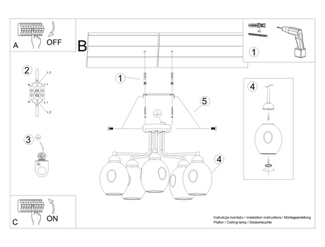 Candelabru FILLAN 5 negru + 5x bec LED E27 3000K cald 7.5W 620lm