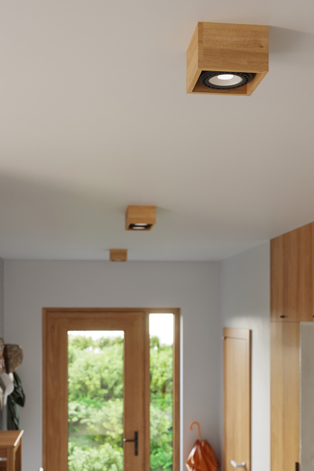 Plafonieră QUATRO 2 lemn natural + 2x bec LED GU10 AR111 3000K Warm 12W 800lm
