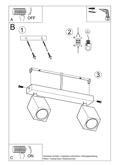 Plafonieră KEKE 2 stejar + 2x bec LED GU-10 3000K Warm 7W 620lm