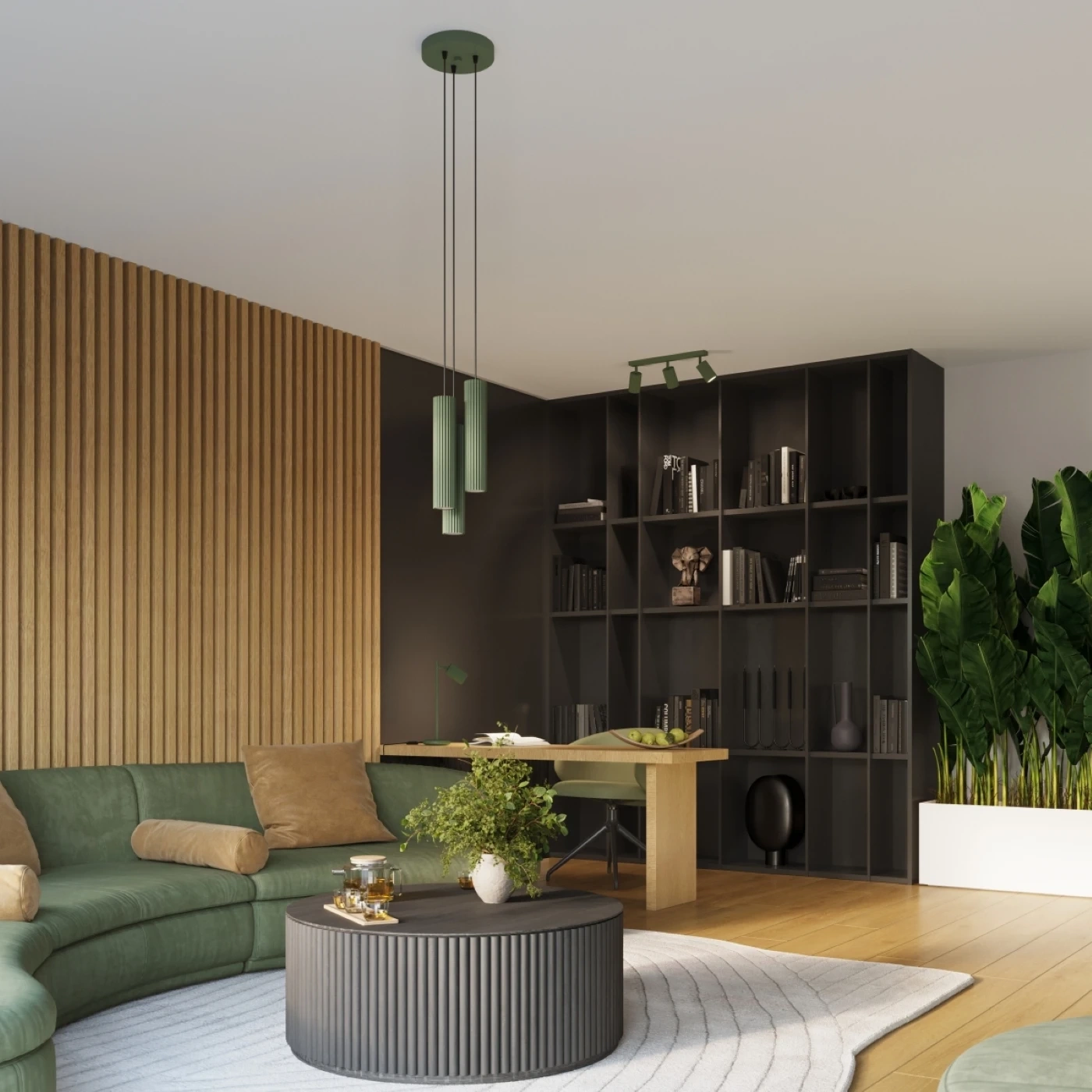 Plafonieră KARBON 3L verde măsliniu