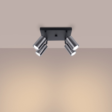 Plafonieră WINX 4 negru/cromo + 4 becuri LED GU-10 4000K Cold 7W 530lm