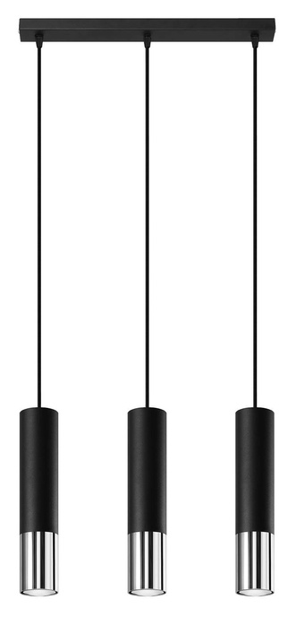 LOOPEZ 3L lampă suspendată negru / crom + 3x bec LED GU-10 4000K rece 7W 630lm