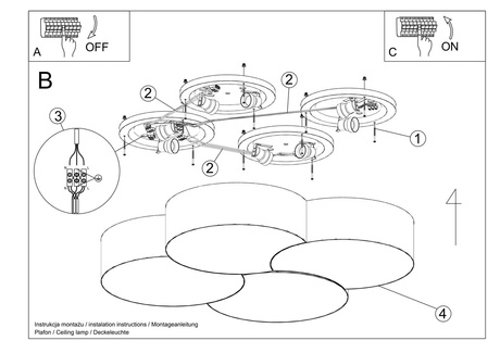 Plafonieră CIRCLE 4 alb + 8x bec LED E27 3000K cald 7.5W 620lm