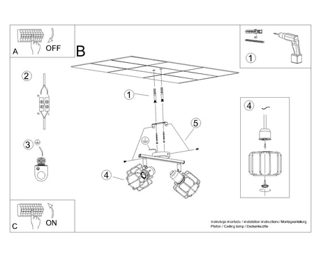 Plafonieră BELUCI 2 negru + 2x bec LED E14 4000K rece 7.5W 680lm