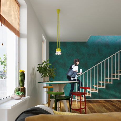 DIEGO 5 lampă suspendată galben + 5x bec LED E27 4000K rece 7,5W 650lm