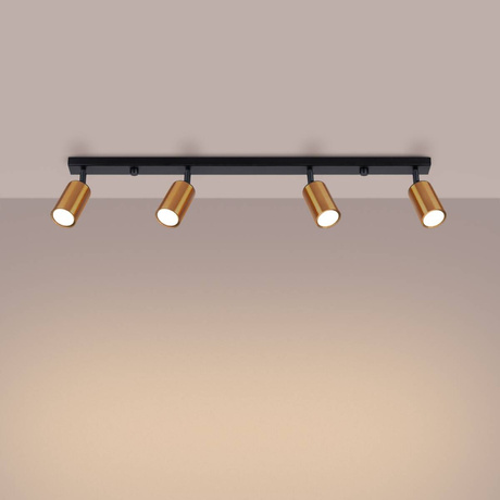 Plafonieră WINX 4L negru / cupru + 4x bec LED GU-10 4000K rece 7W 530lm