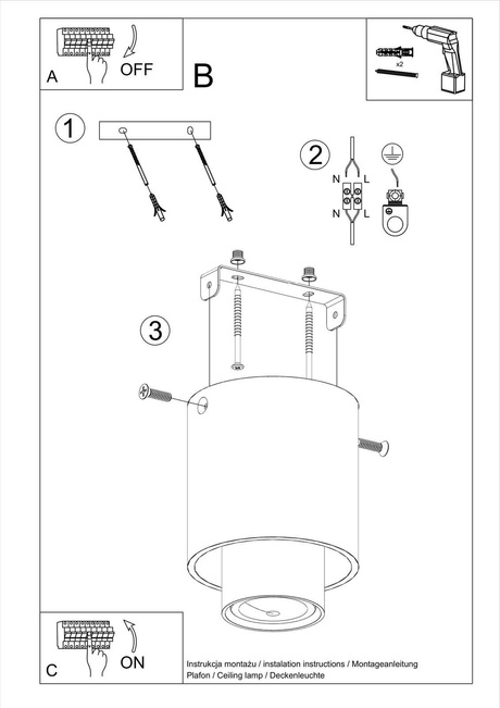 Plafonieră NESI negru + 1x bec LED GU-10 4000K rece 7W 530lm