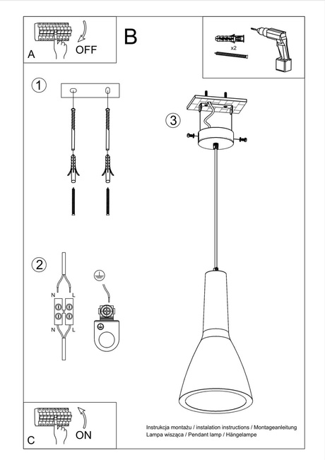 EMPOLI lampă suspendată + 1x bec LED E27 4000K rece 7,5W 650lm
