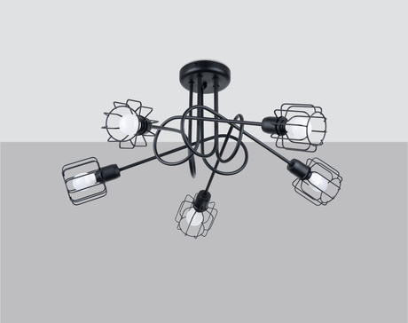 Candelabru BELUCI 5S negru + 5x bec LED E14 4000K rece 7,5W 680lm