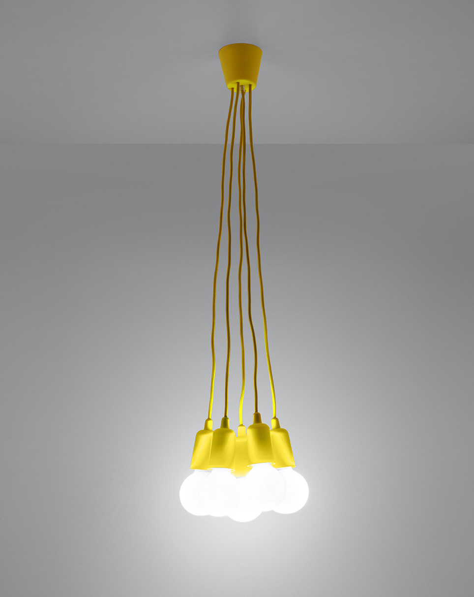 DIEGO 5 lampă suspendată galben + 5x bec LED E27 3000K cald 7,5W 620lm