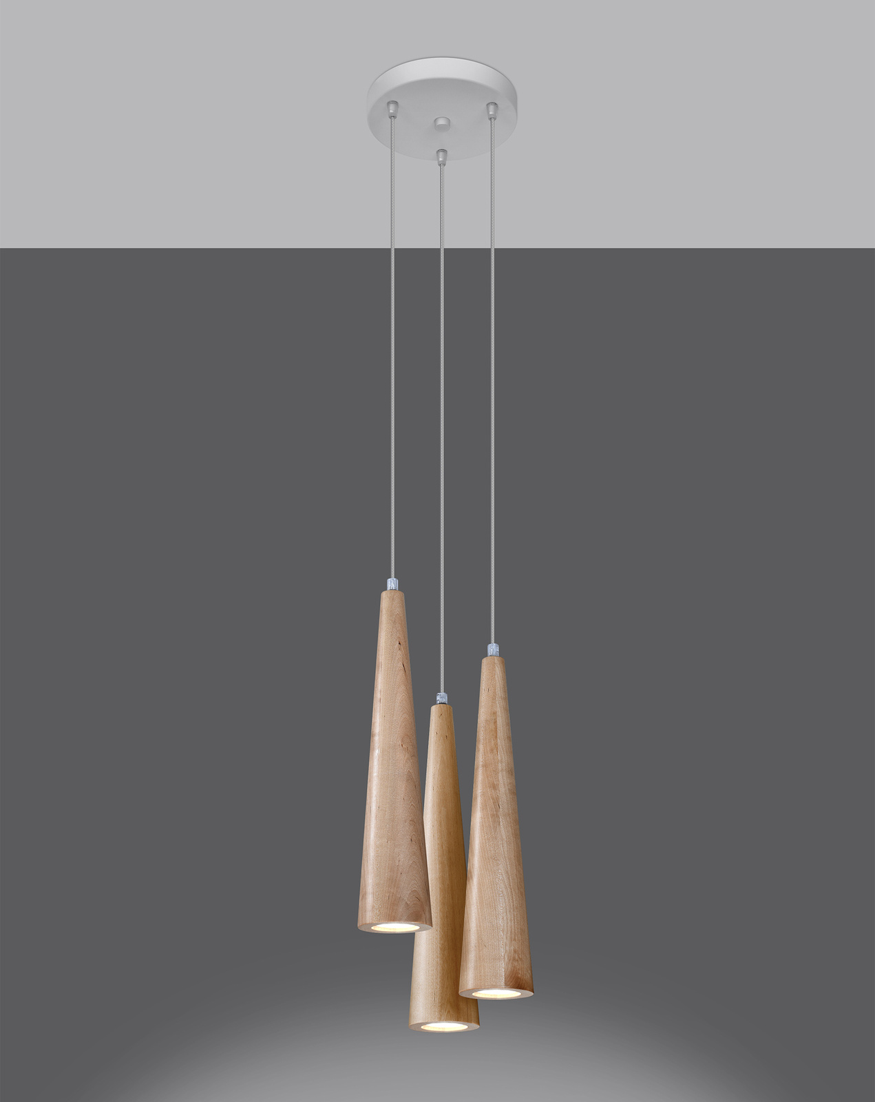 SULA 3P lampă suspendată lemn natural + 3x GU-10 3000K cald 7W bec LED 620lm