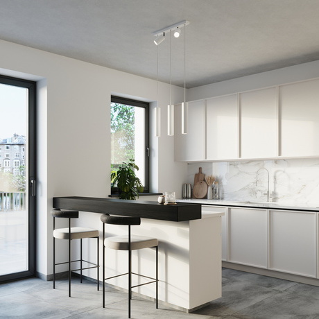 RING 3 lampă suspendată albă + 5x bec LED GU-10 3000K Warm 7W 620lm