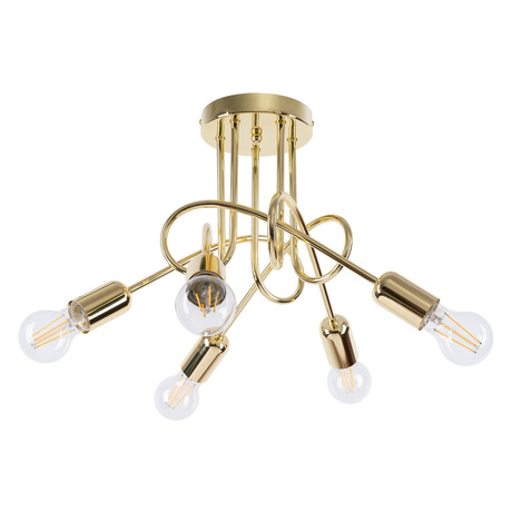 Candelabru SUPEŁ 5 auriu lucios + 5X bec LED E27 4000K Rece 7,5W 690lm