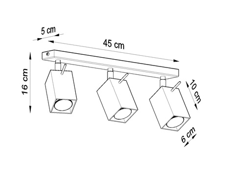 Plafonieră MERIDA 3 negru + 3 x bec LED GU-10 4000K rece 7W 630lm