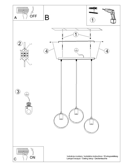 TITRAN 3 lampă suspendată albă + 3x bec LED E27 3000K Warm 7.5W 620lm