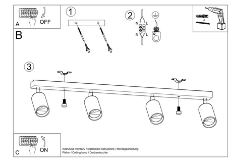 Plafonieră BERG 4 lemn natural + 4x bec LED GU-10 4000K rece 7W 630lm