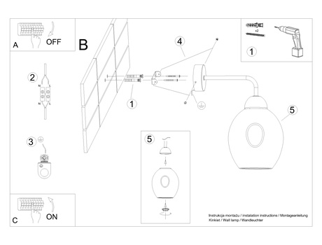 Lampă de perete FILLAN 1 negru + 1x bec LED E27 3000K cald 7,5W 620lm