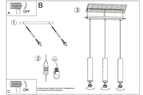 LED lampă suspendată LAGOS 3 alb + 3x bec LED GU-10 3000K cald 7W 620lm