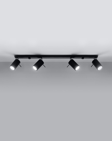 Plafonieră RING 4L negru + 4x bec LED GU-10 3000K Warm 7W 620lm