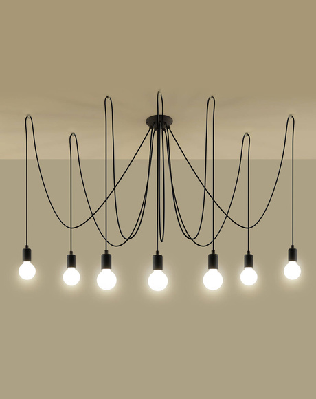 Lampă suspendată EDISON 7 negru + 7x bec LED E27 4000K rece 7,5W 650lm