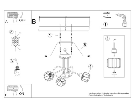 Candelabru BELUCI 3S negru + 3x bec LED E14 4000K rece 7,5W 680lm