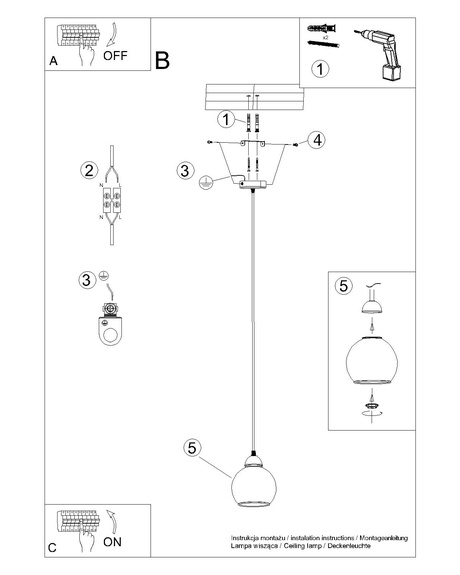 Lampă suspendată ALINO 1 negru + 1x bec LED E27 4000K rece 7,5W 690lm