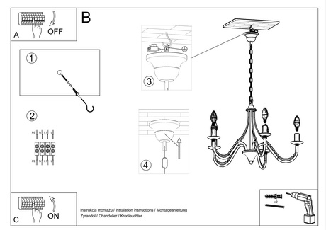 Candelabru MINERWA 5 alb + 5x bec LED E14 4000K rece 7.5W 650lm