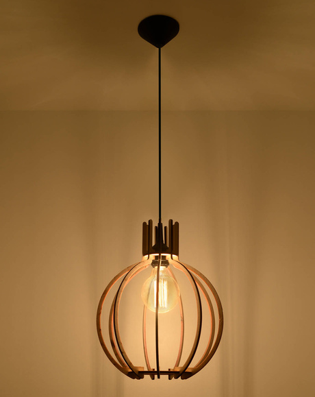 Lampă suspendată ARANCIA lemn natural + 1x bec LED E27 4000K rece 7,5W 650lm