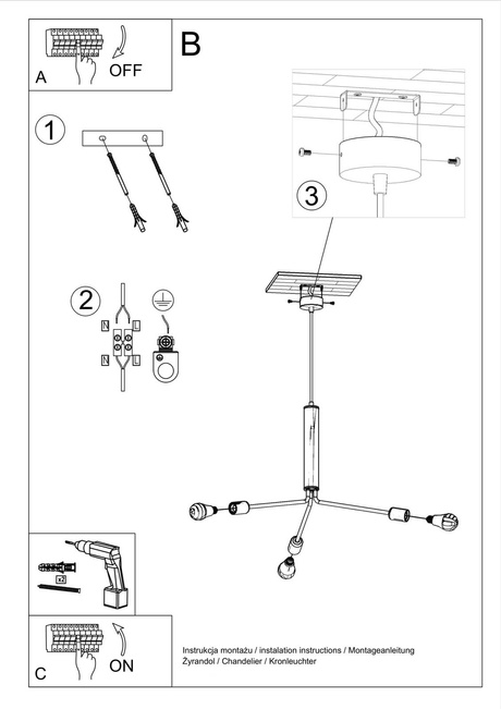 Candelabru DUOMO 3D + 3 becuri LED E27 3000K Warm 7.5W 620lm