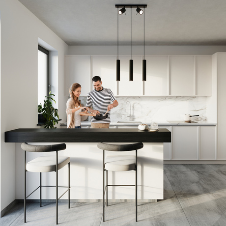 Lampă suspendată RING 3 negru + 5x bec LED GU-10 4000K rece 7W 630lm