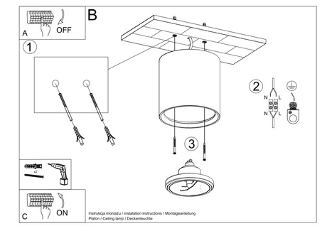 Plafonieră ceramică KALU alb + 1x bec LED GU10 AR111 3000K cald 12W 800lm