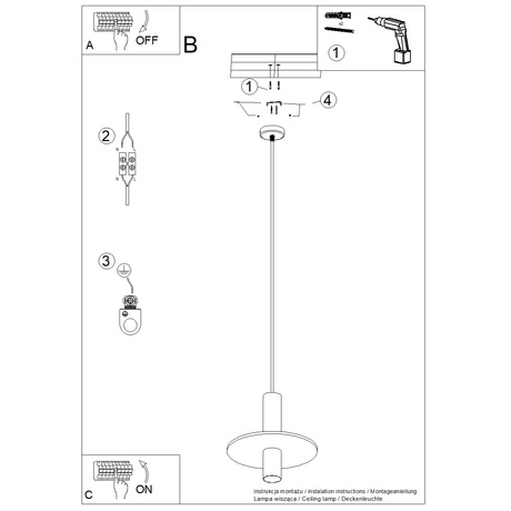Lampă suspendată PELTA 1 negru/galben