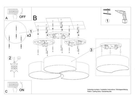 Plafonieră CIRCLE 3B alb + 6x bec LED E27 4000K rece 7.5W 650lm
