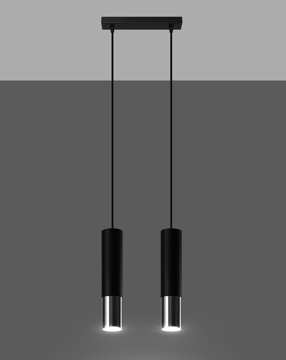 LOOPEZ 2 lampă suspendată negru / crom + 2x GU-10 3000K cald 7W bec LED 620lm