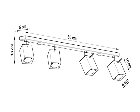 MERIDA plafonieră 4L negru + 4x bec LED GU-10 4000K rece 7W 630lm