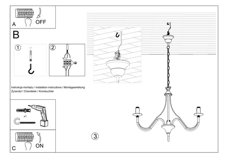 Candelabru MINERWA 3 alb + 3x bec LED E14 4000K rece 7.5W 650lm