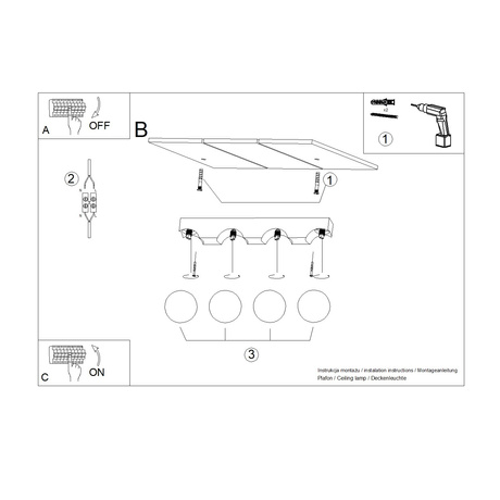 Plafonieră BULBO 4 lemn natural