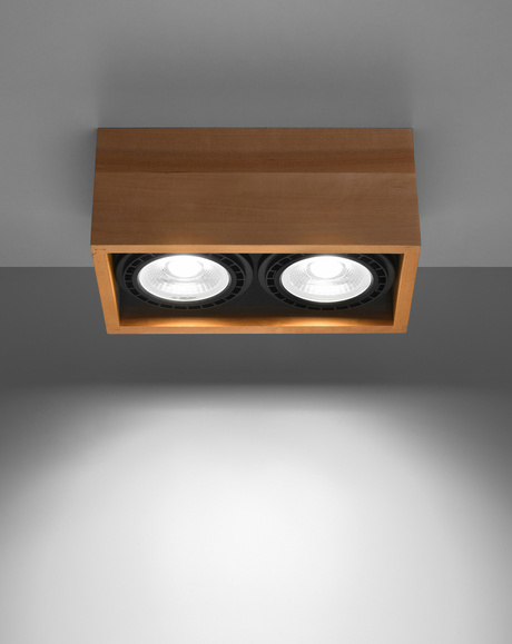 Plafonieră QUATRO 2 lemn natural + 2x bec LED GU10 AR111 3000K Warm 12W 800lm