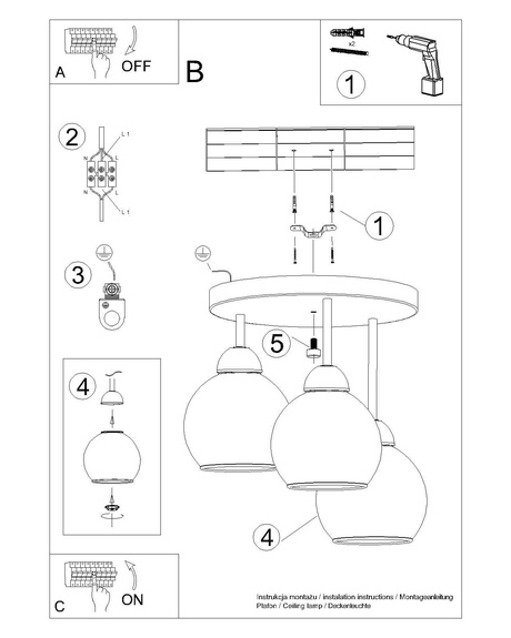 Candelabru ALINO 3 negru + 3x bec LED E27 3000K cald 7.5W 620lm